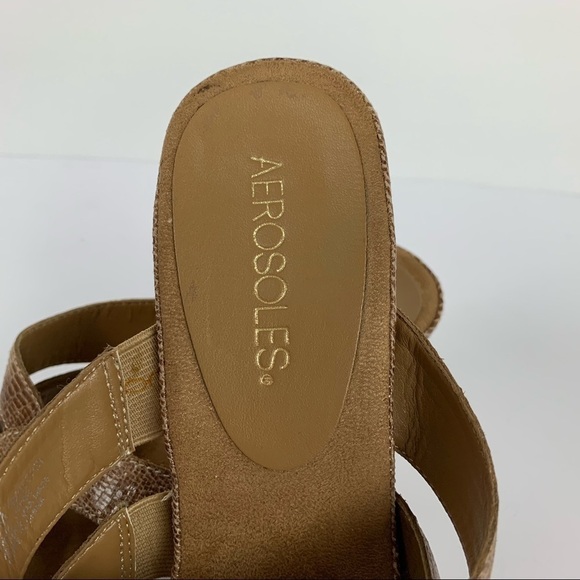 New Aerosole Carmel Snakeskin Heeled Sandals 3.5” Wood Heel Comfortable Size 10 - Picture 6 of 9